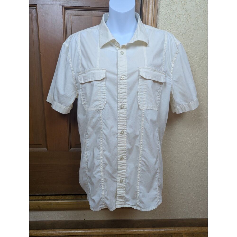 Armani Exchange Cream Short Sleeve Cuban Style Button Up Camp Shirt Size L